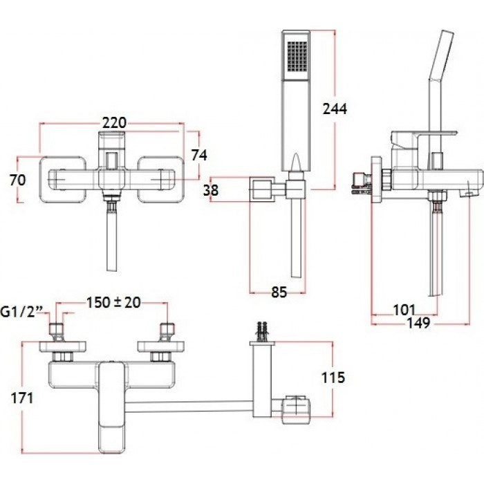 ΜΠΑΤΑΡΙΑ ΛΟΥΤΡΟΥ QUADRA INOX FINISH 144210-110