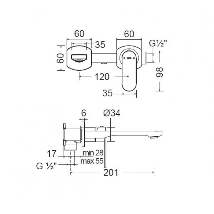 ΜΠΑΤΑΡΙΑ ΝΙΠΤΗΡΟΣ ΕΝΤΟΙΧΙΣΜΟΥ 2 ΟΠΩΝ MIST CHROME 3518-100