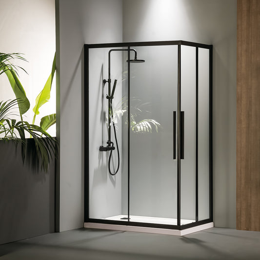 FLOW CORNER ENTRY SHOWER DOOR BLACK MATT 